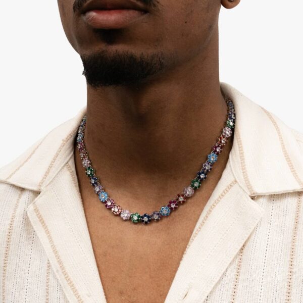 Multi Gemstone Moissanite Flower Chain - Image 2