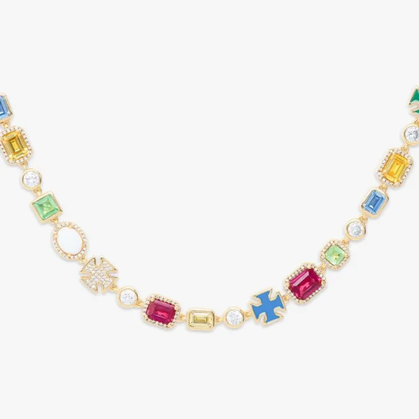 Multi Gemstone Moissanite Motif Chain - Image 2