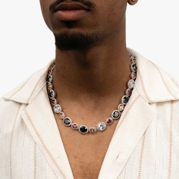 Multi Gemstone Oval Cut Halo Moissanite Chain - Image 2