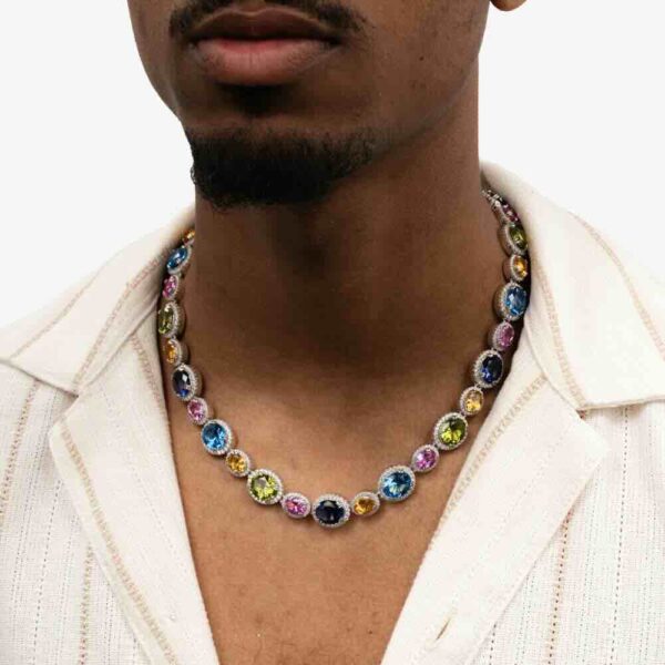 Multi Gemstone Oval Cut Moissanite Chain - Image 2