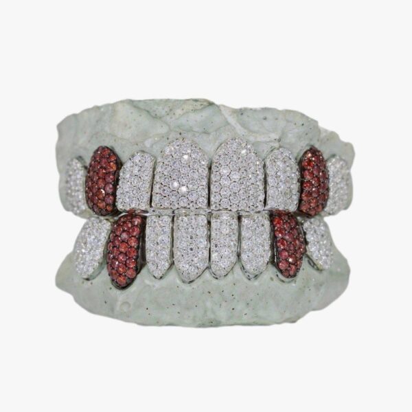 8 on 8 Red Tusk Moissanite Grillz 14k Gold