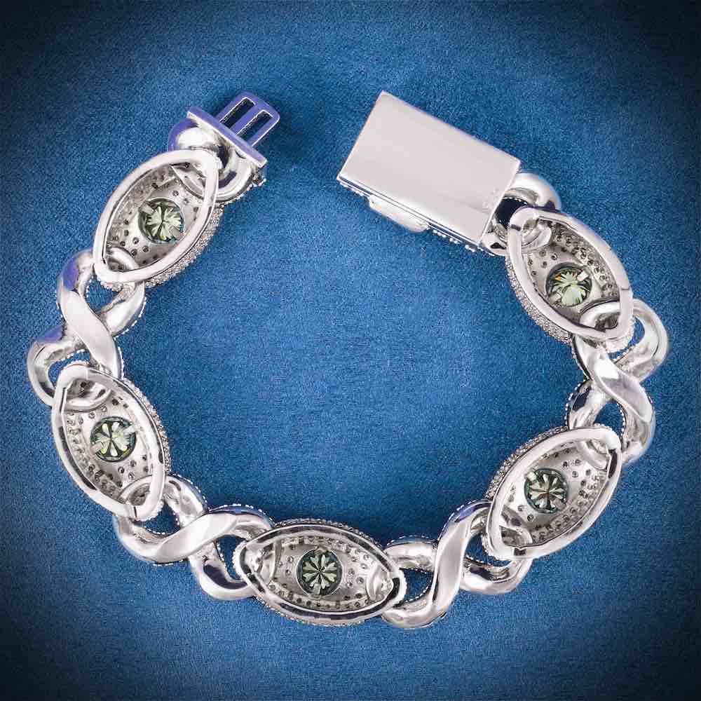15MM Iced Out Blue Gemstone Evil Eye Eternity Bracelet 14K Gold - Image 2