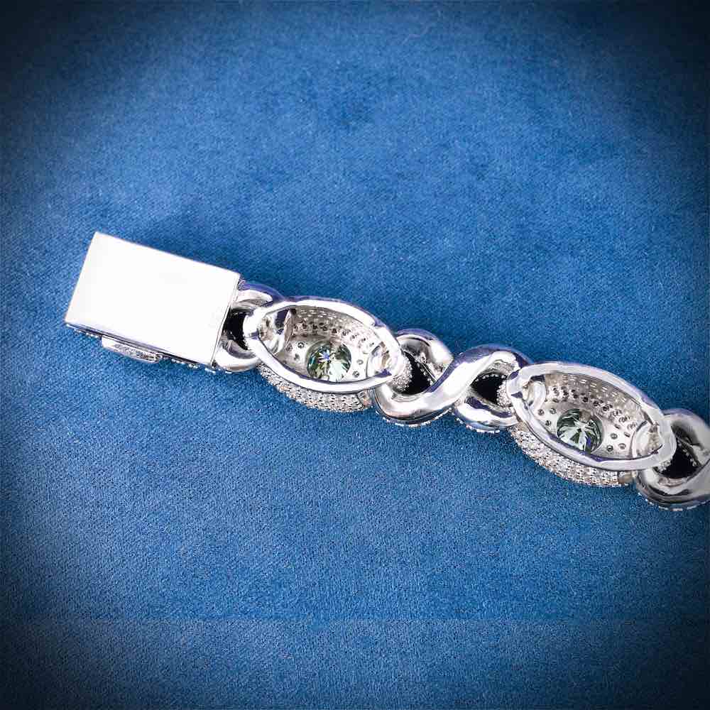 15MM Iced Out Blue Gemstone Evil Eye Eternity Bracelet 14K Gold - Image 3