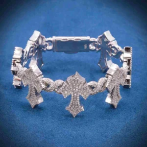 16MM Iced Out Cross Bracelet 14K Gold