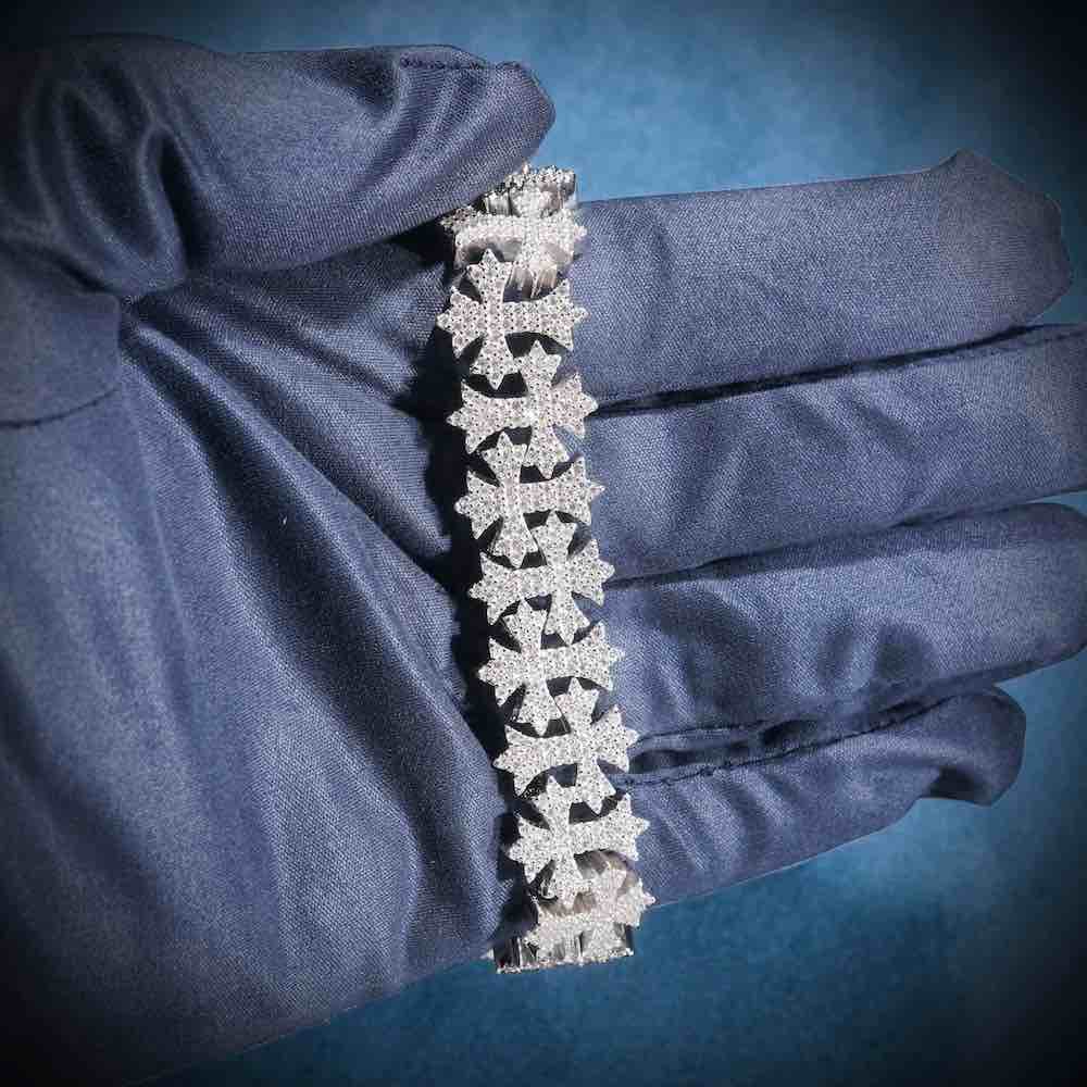 Moissanite Cross Link Bracelet 14K Gold (All Sizes) - Image 3