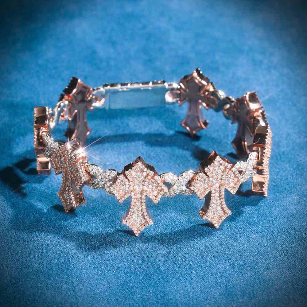 16MM Iced Out Cross Bracelet 14K Gold - Image 2