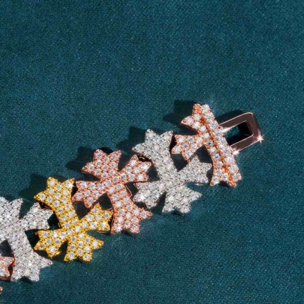 16MM Moissanite Cross Link Bracelet 14K Tri Tone - Image 2