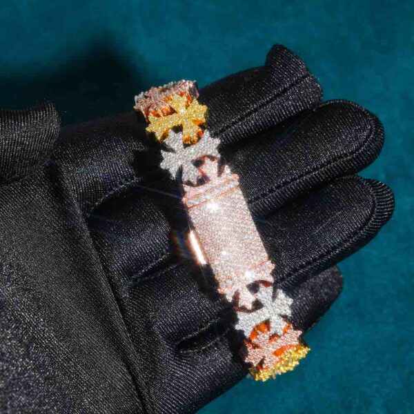 16MM Moissanite Cross Link Bracelet 14K Tri Tone - Image 3