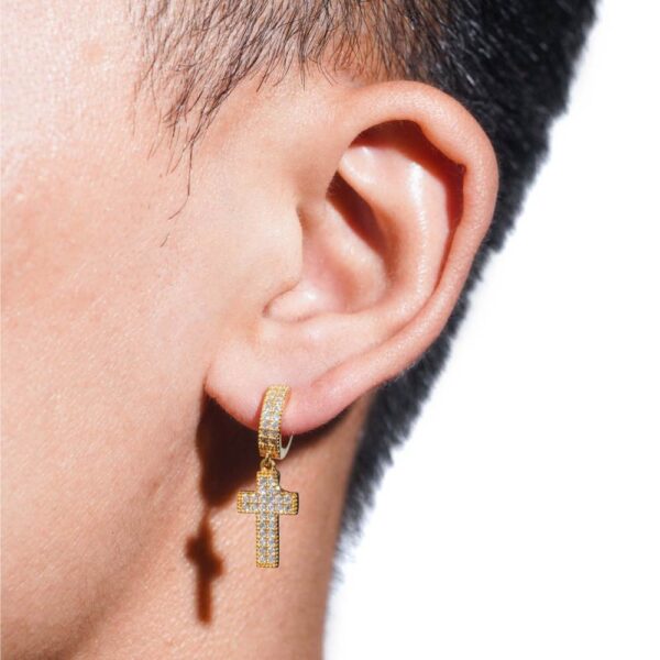 2-Row Moissanite Cross Earrings 14K Gold - Image 2