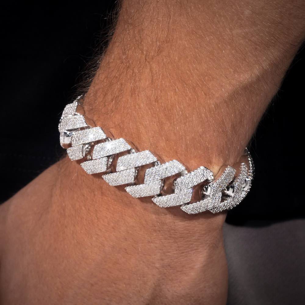 20MM 4-Row Moissanite Cuban Link Bracelet 14K Gold - Image 2