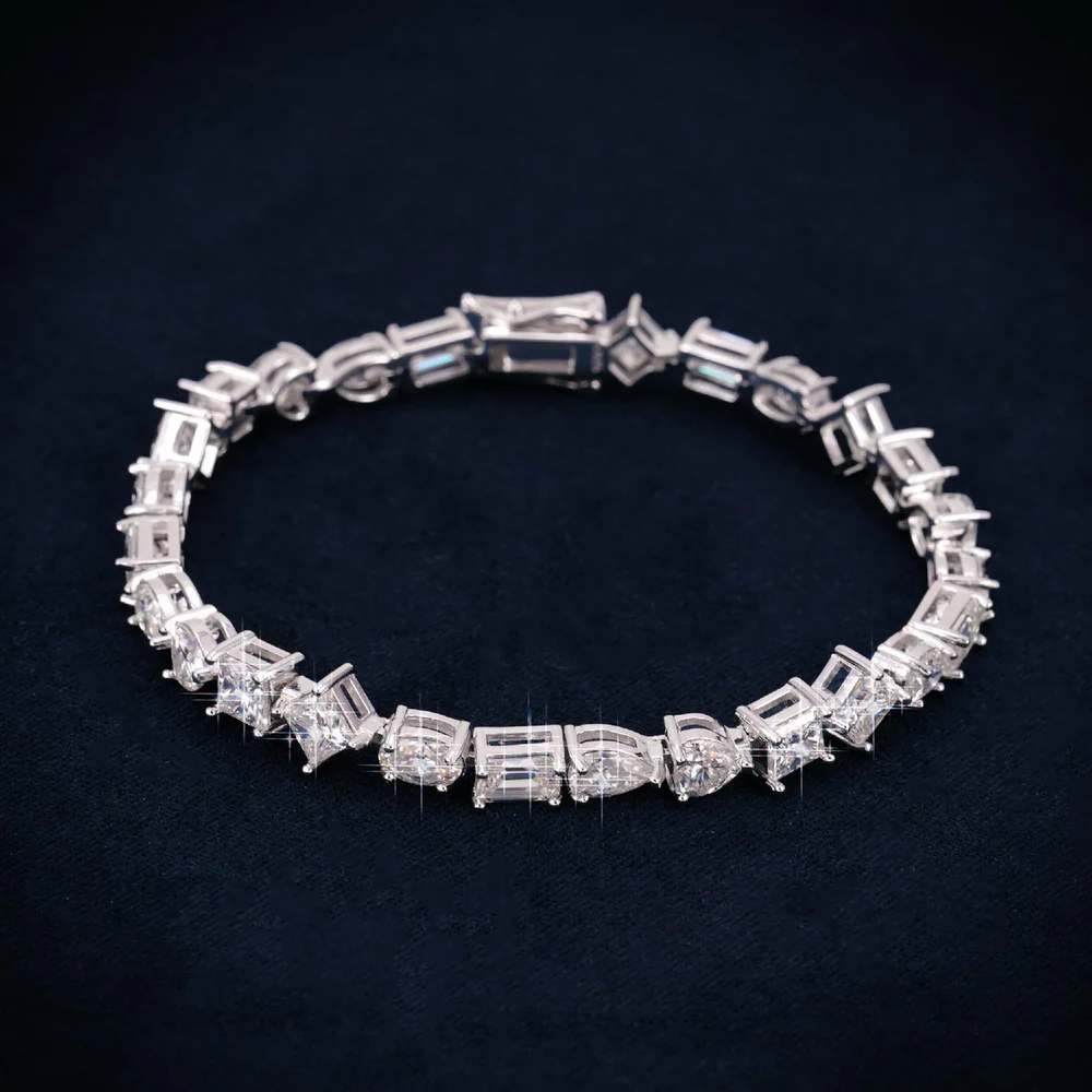 4MM Multi-Shape Moissanite Tennis Bracelet 14K Gold