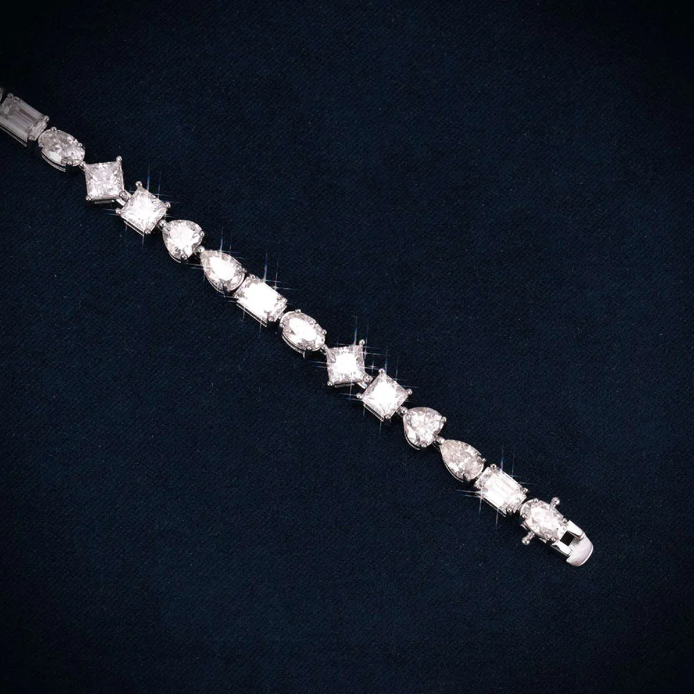 4MM Multi-Shape Moissanite Tennis Bracelet 14K Gold - Image 3