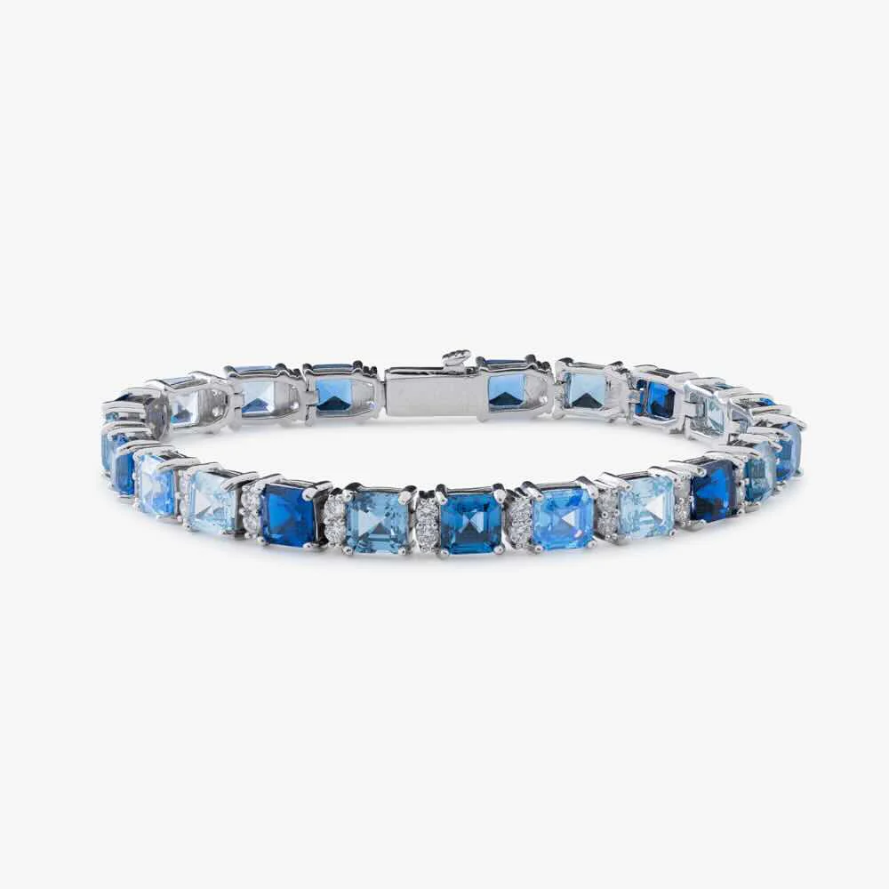 5MM Asscher Cut Blue Moissanite Tennis Bracelet