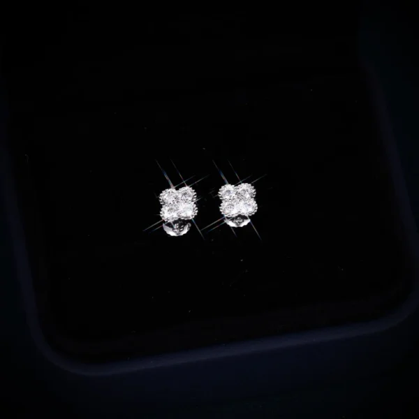 6MM VVS Four Leaf Earrings 14K Gold - Image 2