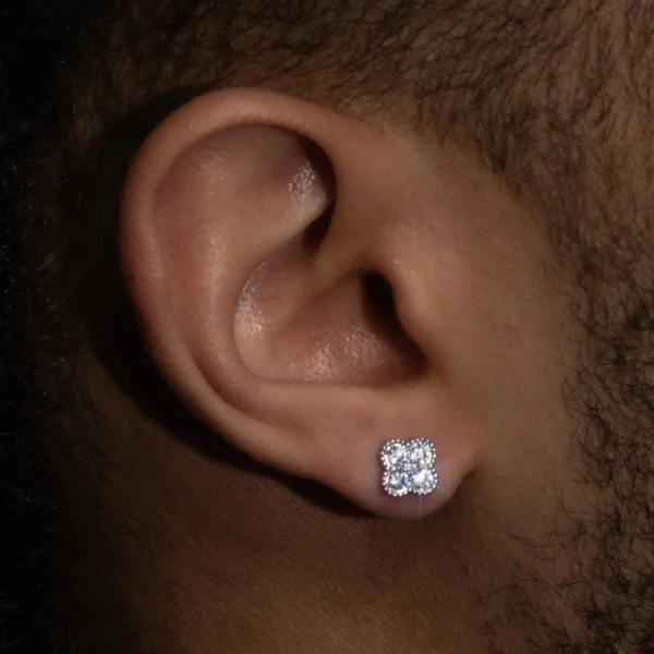 6MM VVS Four Leaf Earrings 14K Gold - Image 3