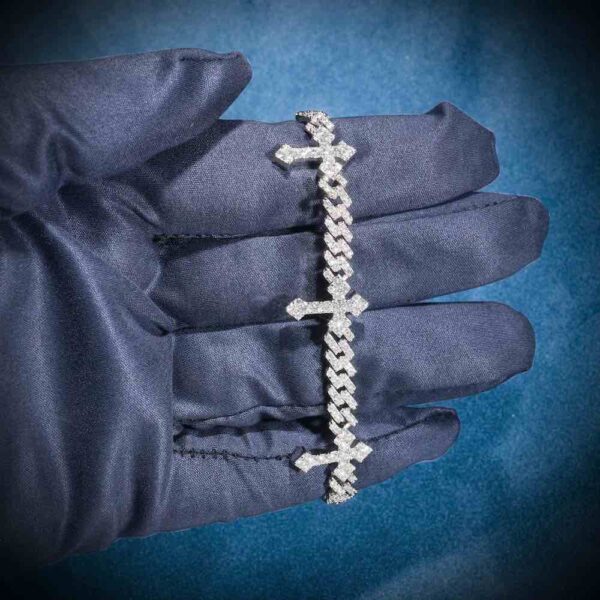6MM Moissanite Cross Cuban Link Bracelet 14K Gold - Image 3