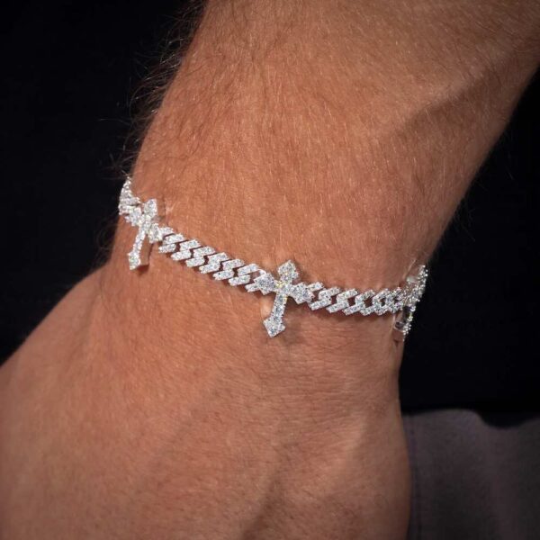 6MM Moissanite Cross Cuban Link Bracelet 14K Gold - Image 2