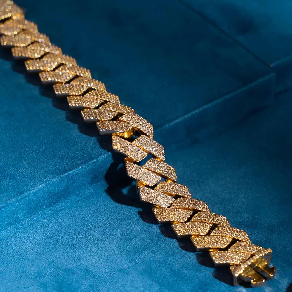 20MM 4-Row Moissanite Cuban Link Bracelet 14K Gold - Image 3