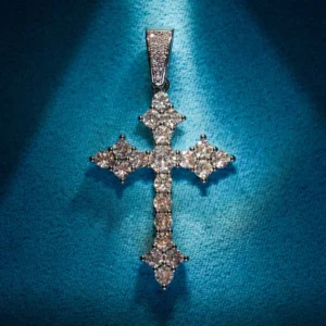 Moissanite Budded Cross Pendant 14K Gold