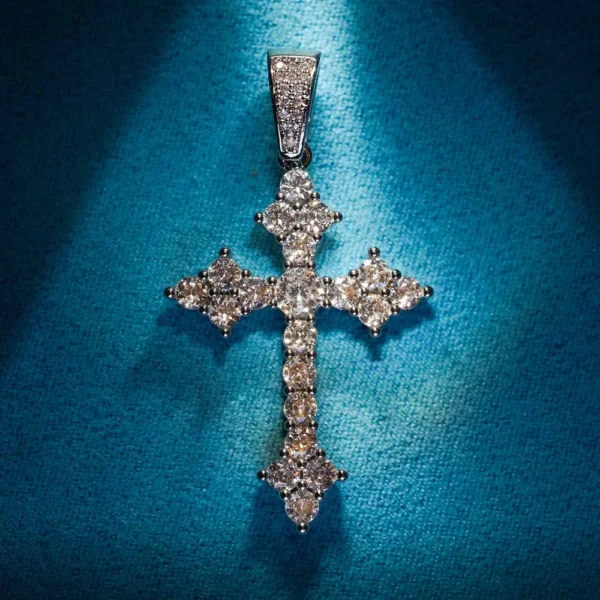Moissanite Budded Cross Pendant 14K Gold