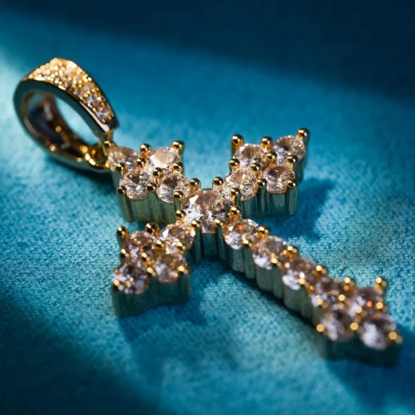 Moissanite Budded Cross Pendant 14K Gold - Image 2