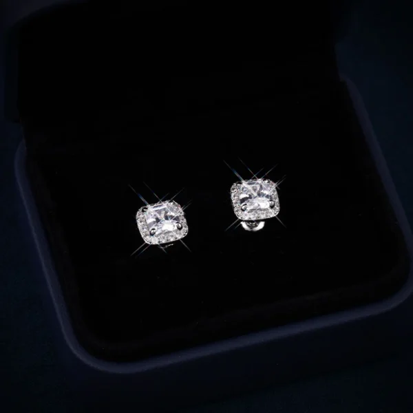 9MM VVS Halo Stud Earrings 14K Gold - Image 2