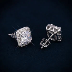 9MM VVS Halo Stud Earrings 14K Gold