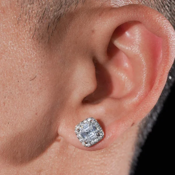 9MM VVS Halo Stud Earrings 14K Gold - Image 3