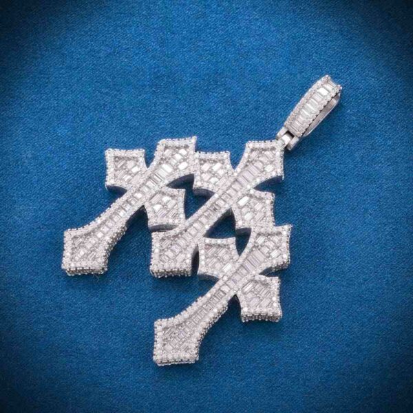 Baguette Moissanite Triple Ornamental Cross Pendant 14K Gold - Image 2
