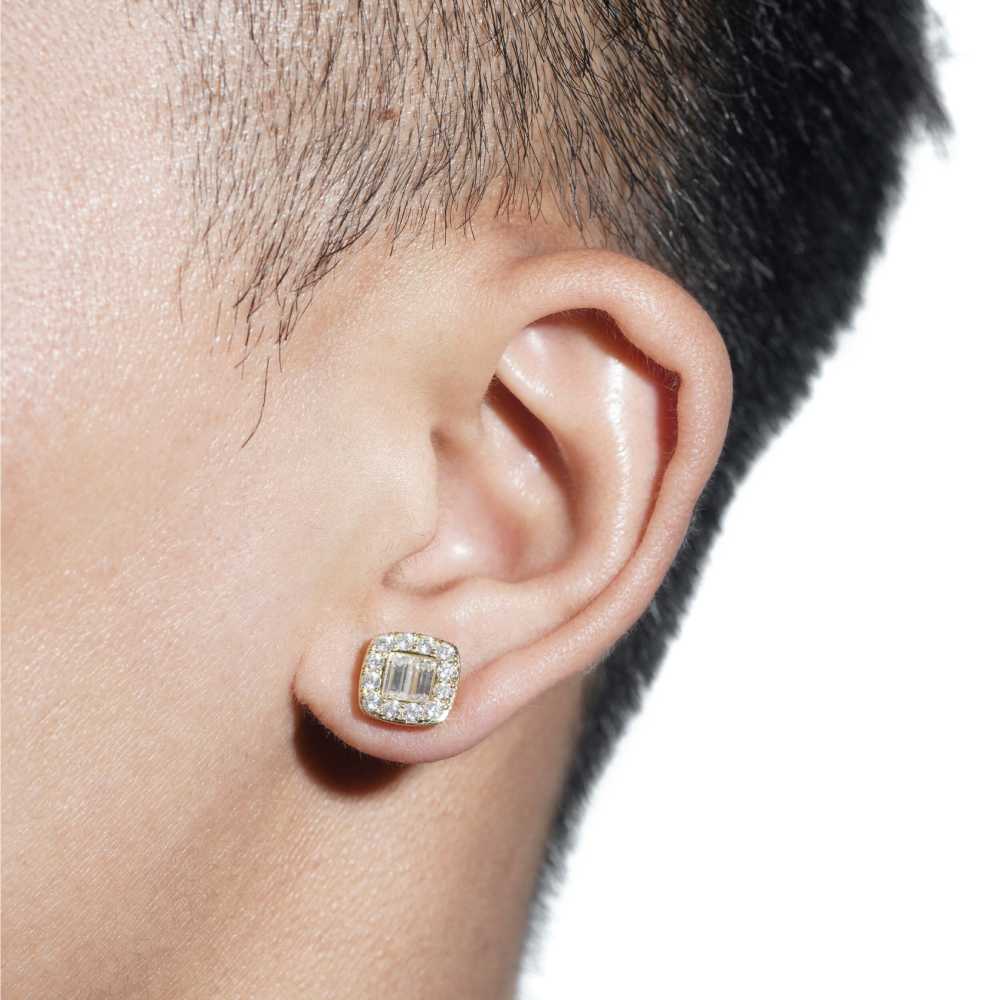 Double Baguette Halo Moissanite Earrings 14K Gold - Image 2