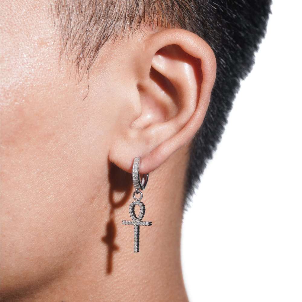 Drop Ankh Moissanite Earrings 14K Gold - Image 2