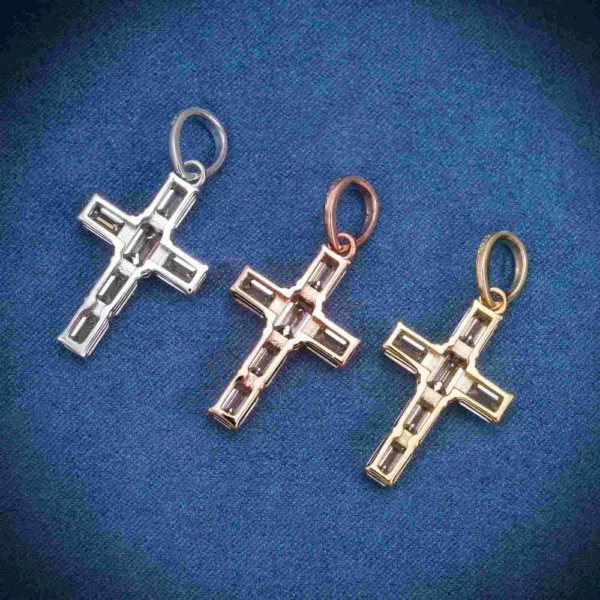 Emerald Cut Moissanite Micro Cross Pendant 14K Gold - Image 2