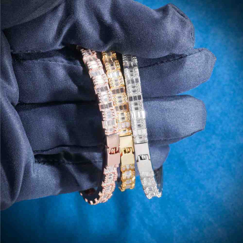 Heart Baguette Moissanite Bangle Bracelet 14K Gold - Image 3