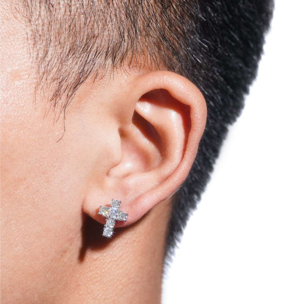 Medium Cross Moissanite Earrings 14K Gold - Image 2