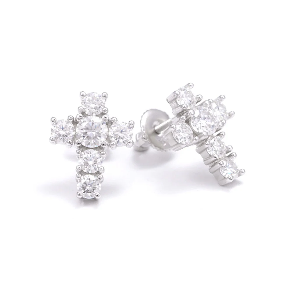 Medium Cross Moissanite Earrings 14K Gold