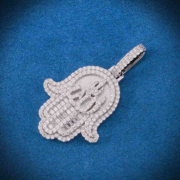 Moissanite Allah Hamsa Hand Pendant 14K Gold - Image 2