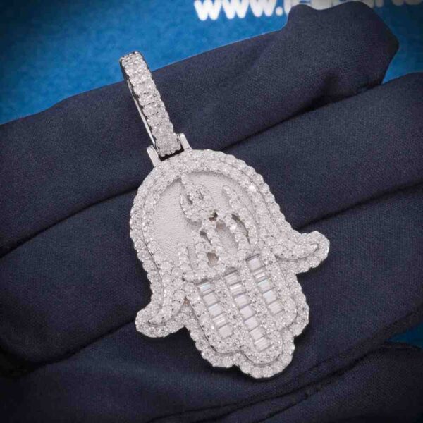 Moissanite Allah Hamsa Hand Pendant 14K Gold - Image 3