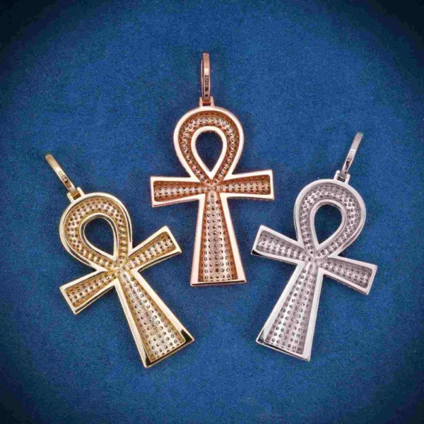 Moissanite Baguette Ankh Pendant 14K Gold - Image 2