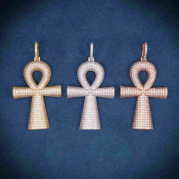 Moissanite Baguette Ankh Pendant 14K Gold