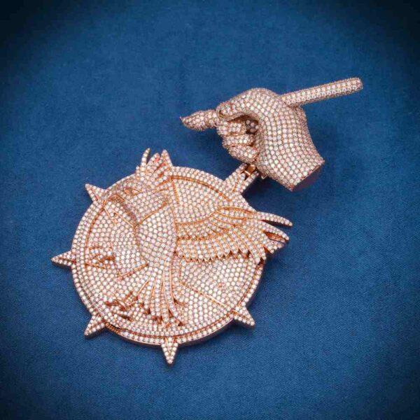 Moissanite Circle Hawk Pendant 14K Gold - Image 2