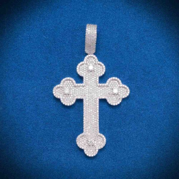 Moissanite Clover Cross Pendant 14K Gold - Image 3