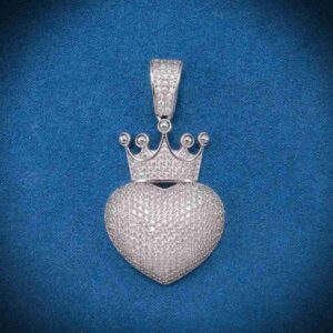 Moissanite Crowned Heart Pendant 14K Gold