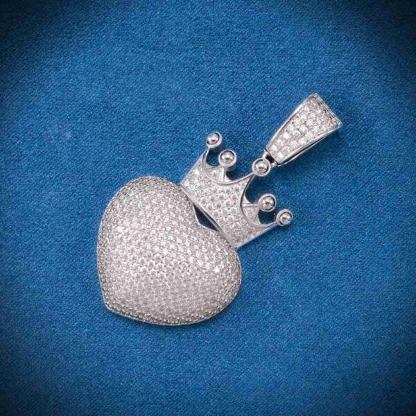 Moissanite Crowned Heart Pendant 14K Gold - Image 2