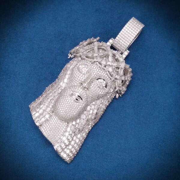 Moissanite Emerald Cut Cluster Jesus Pendant 14K Gold - Image 2