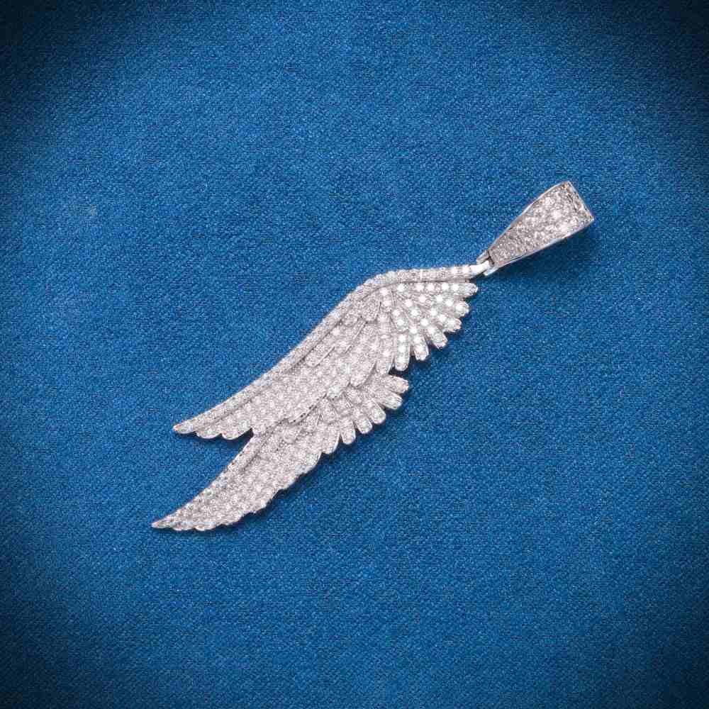 Moissanite Feather Pendant 14K Gold
