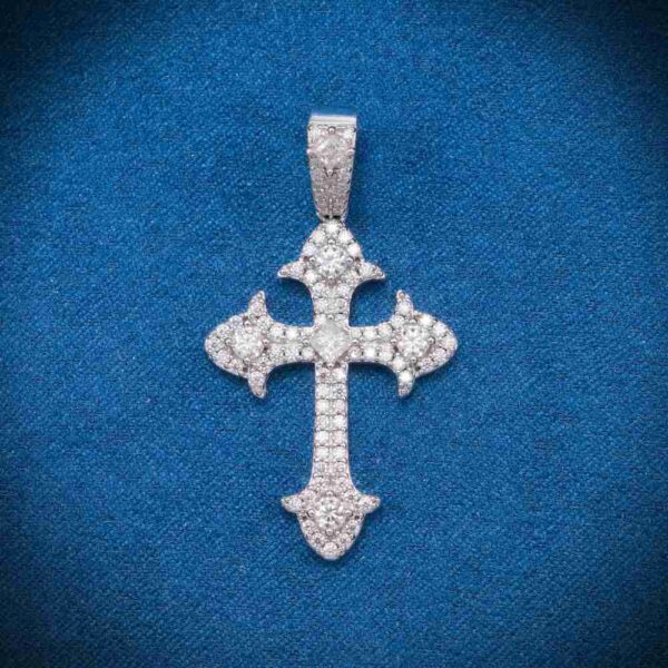 Moissanite Fleur Cross Pendant 14K Gold