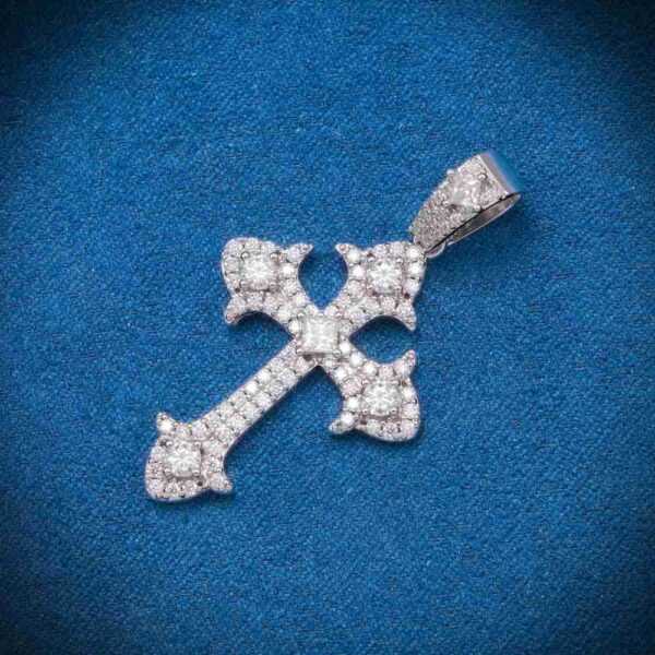 Moissanite Fleur Cross Pendant 14K Gold - Image 3