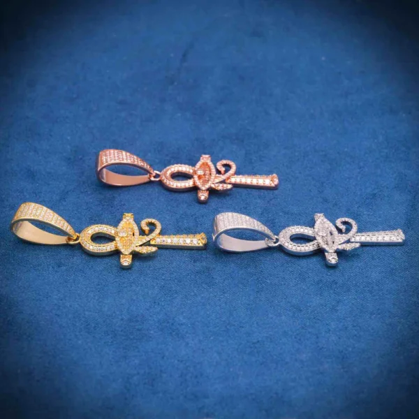 Moissanite Horus Eye Ankh Cross Pendant 14K Gold - Image 2