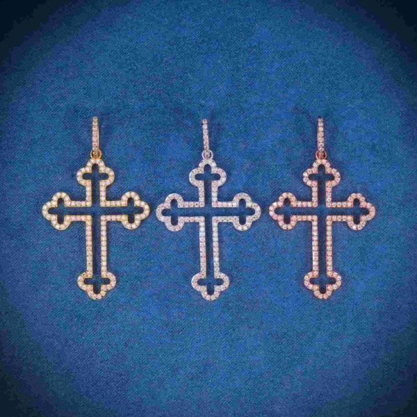Moissanite Hollow Byzantine Cross 14K Gold
