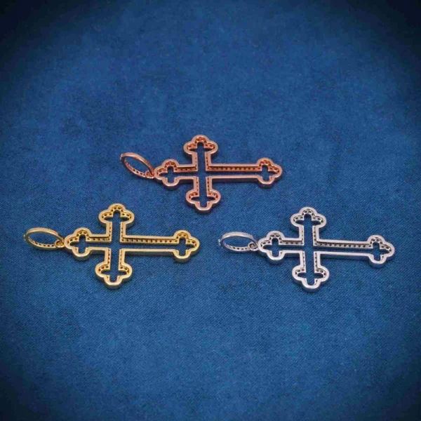 Moissanite Hollow Byzantine Cross 14K Gold - Image 2